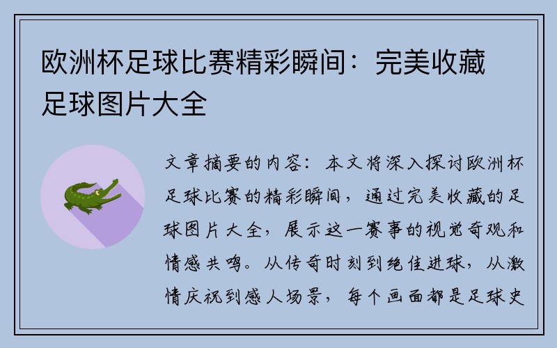 欧洲杯足球比赛精彩瞬间：完美收藏足球图片大全